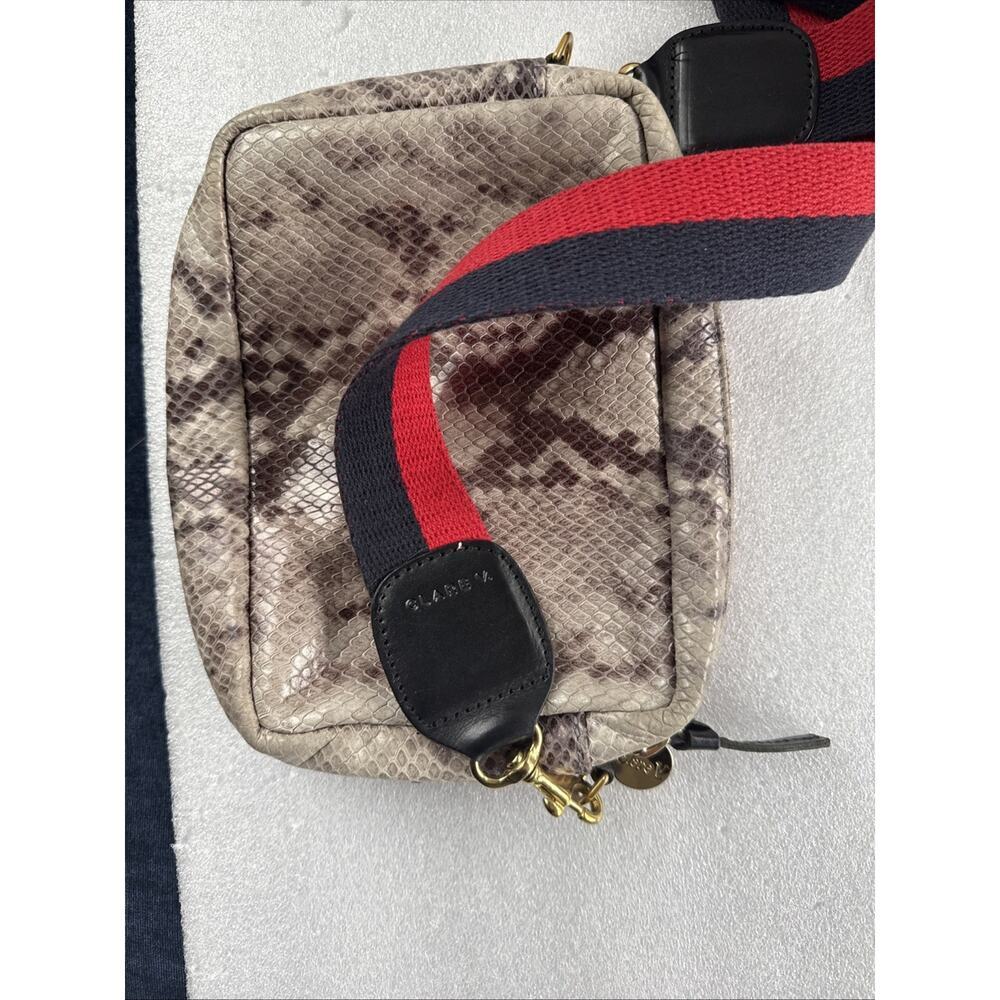 CLARE V Snakeskin Navy & Red Stripe Strap Midi Sac Crossbody $375 - Picture 7 of 12